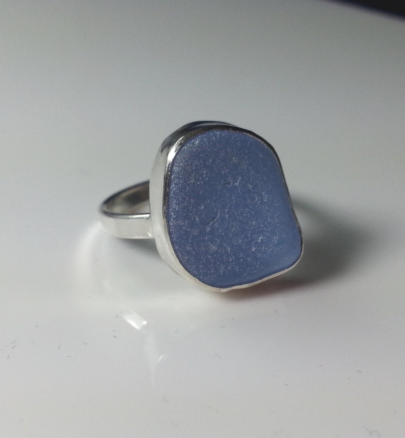 Sea Glass Ring, Sea Glass Jewelry, Sterling Silver, Ocean Jewelry, Sea Glass, Beach Jewelry, Baby Blue, Cornflower