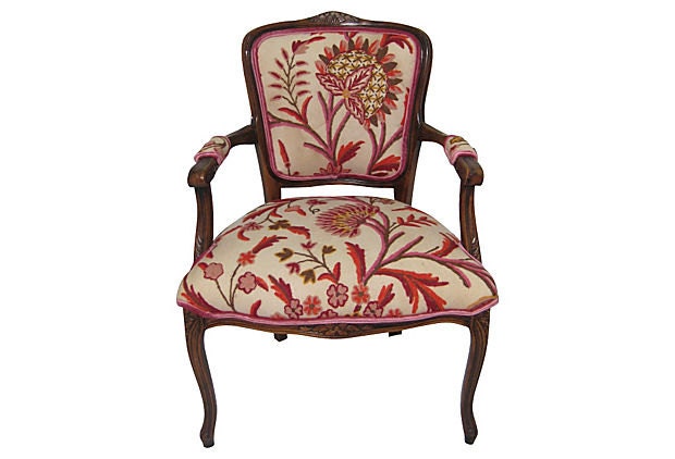 Floral Flower Tapestry Fauteuil French Bergere Red Orange Pink Upholstered