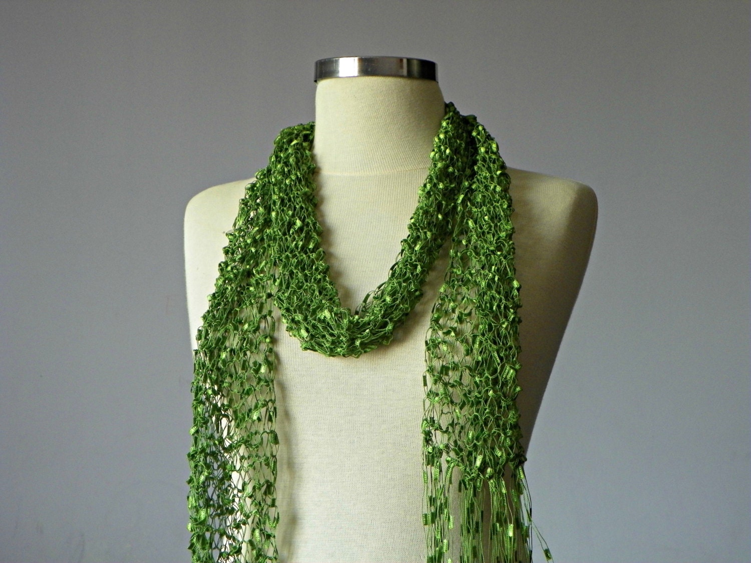 Spring and summer scarf light green trellis yarn handmade neckwarmer women accessories, summer day and night fashion