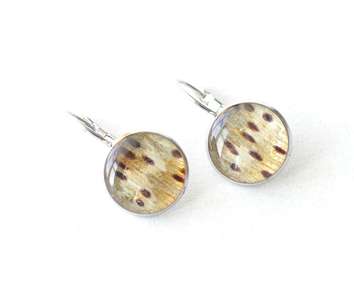 Real Tiger lily petals earrings -  yellow unique leopard dots print  - Lilium lancifolium