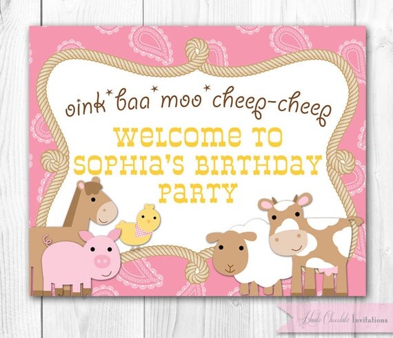 Barnyard Birthday Welcome Sign. Pink Farm Animal Birthday Welcome Sign. DIY Printable Welcome Sign. Il_570xn
