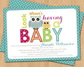 Owls Baby Shower Invitation Digital Printable, front and back, ANY color ANY wording