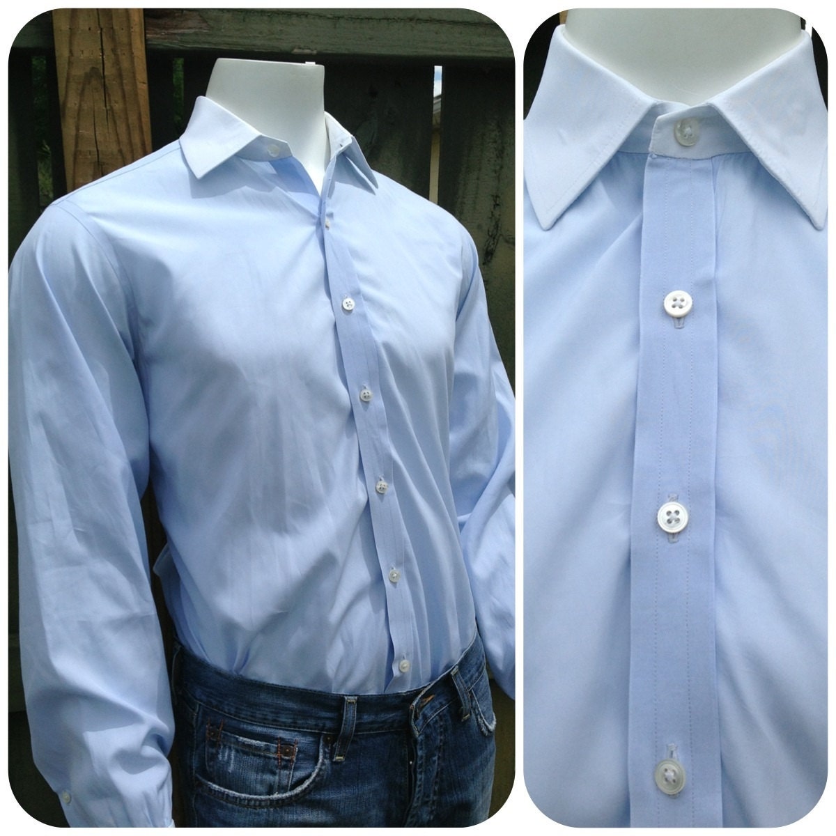 VINTAGE mens Turnbull and Asser spread collar dress shirt with french  cuffs - blue and white - bespoke  - made in the england