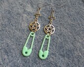 pentagram cross mint pin earrings