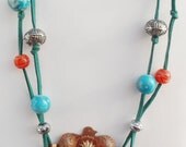 Copper, OOAK, handmade, Eagle, Turquoise, Silver, Unisex, suede, Fathers Day, Gift, Quartz, 2 strand, jewelry set, Southwest, Item S-203