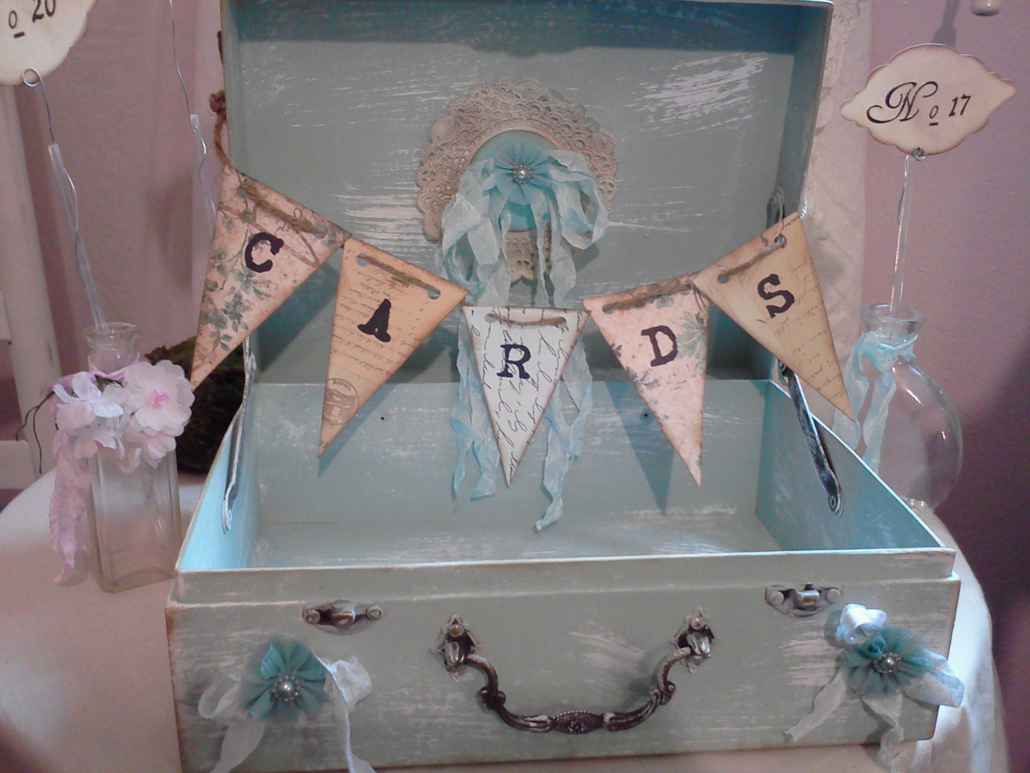 Handmade Vintage Inspired Wedding Card Suitcase with Card Banner