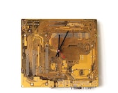 ON SALE Geeky wall clock - Recycled Computer  - Yellow circuit board - geekery - c7963 - Father's day gift
