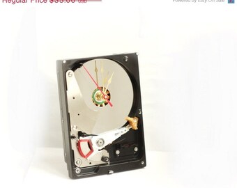 ON SALE Desk clock made from a recycled Computer hard drive ready to ship cl5402