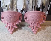 Vintage Homco Wall Pocket Pink Fluer de Lis Shabby Chic Romantic Cottage Charm
