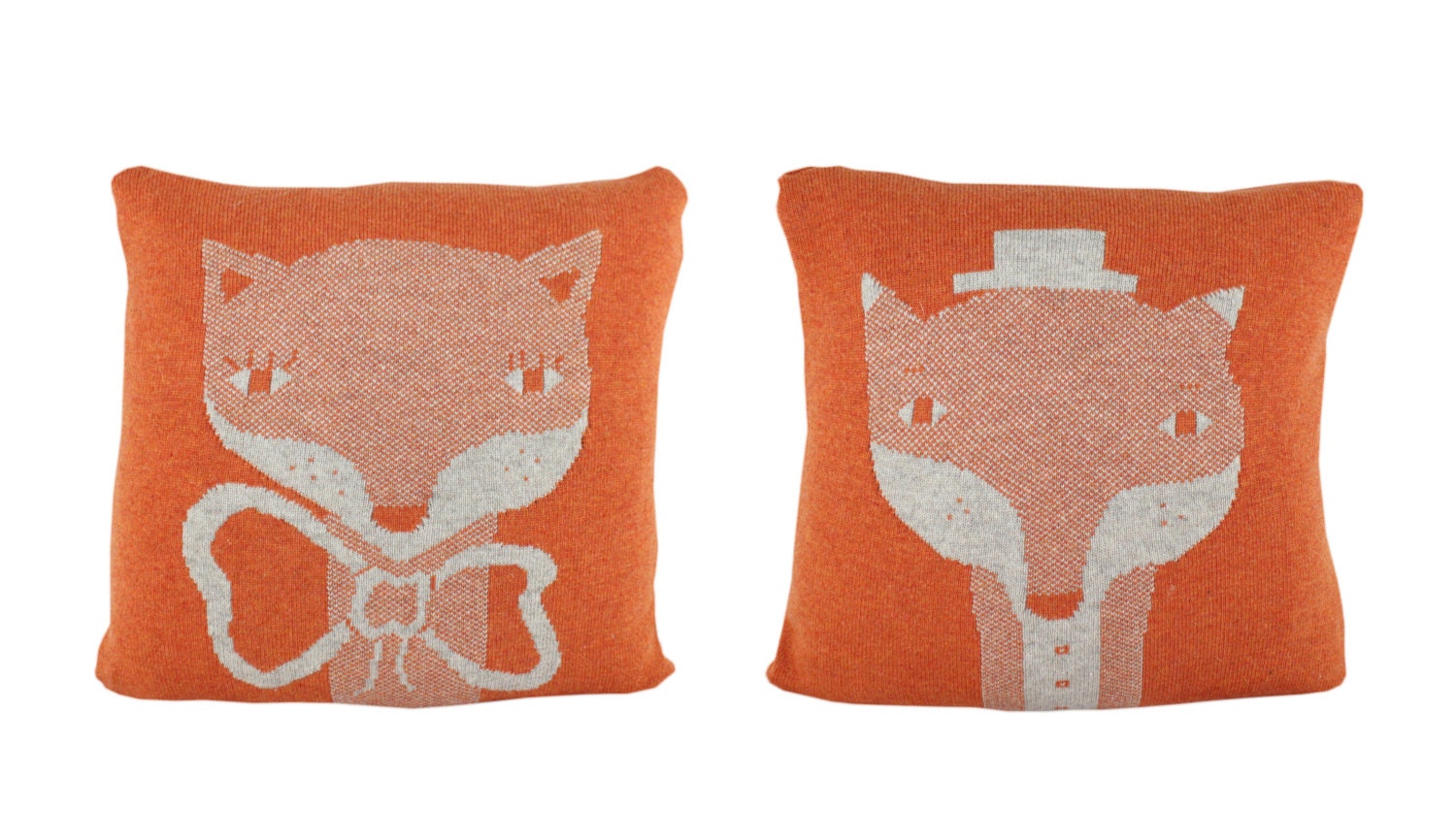 Decorative Pillow - Mr.Fox - soft knitted pillow - orange, ecru, 18x18, includes insert