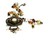 Victorian Style Medallion Necklace, Baroque Pearls, Pendant, Upcycled, Vintage Crystals, Amber Earrings