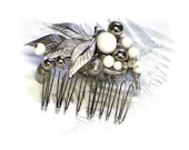 Vintage Silver Floral Comb, Wedding, Bridal Hair Jewelry, Spring Prom, Accessory, Beaded Hair Fashion