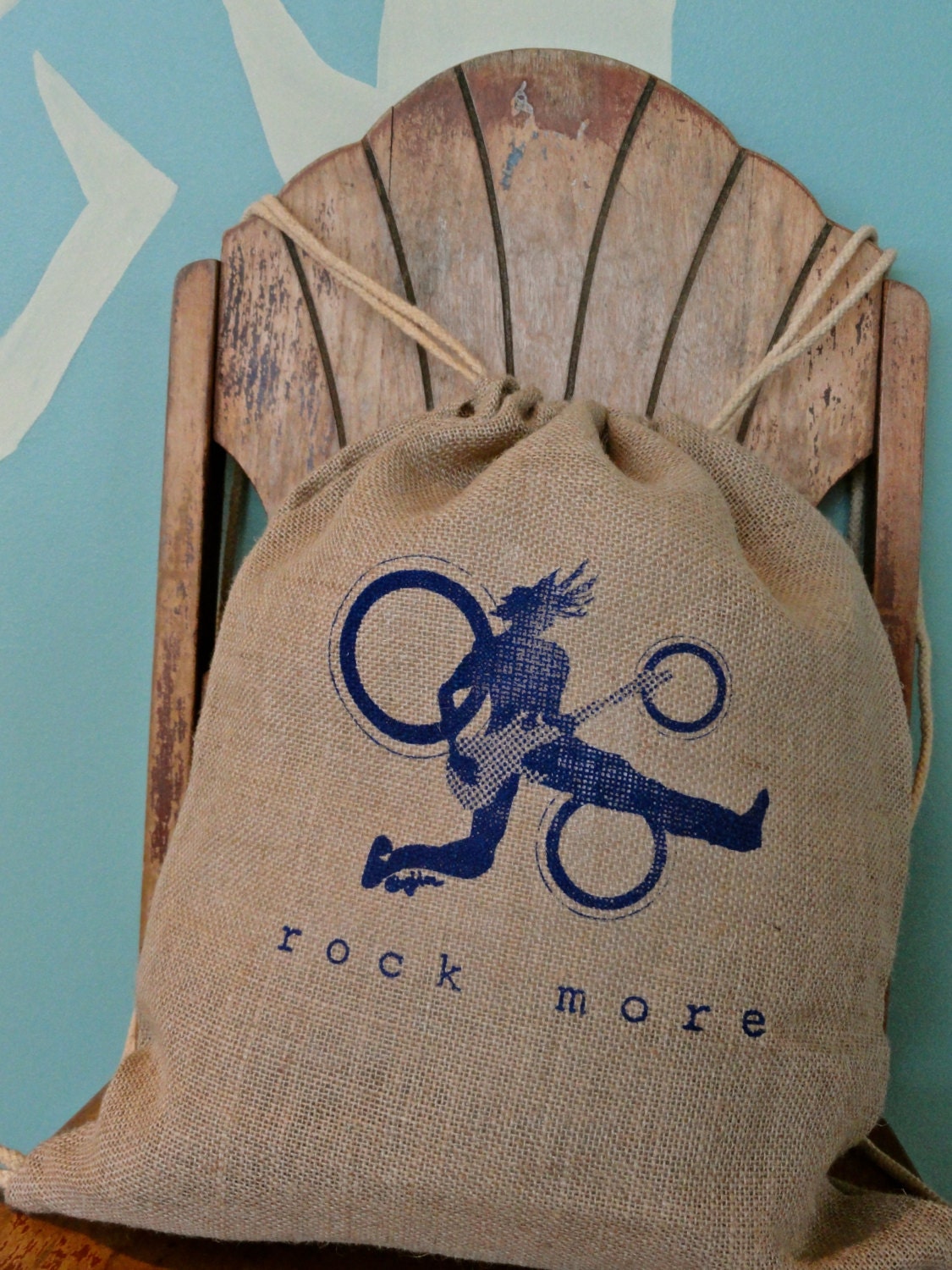 Rock More, Jute / Burlap drawstring backpack