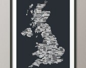 Great Britain UK City Text Map, Art Print 12x16 inch (233)