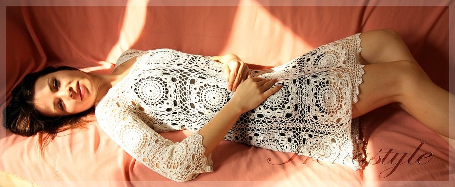 Cocktail dress MADE TO ORDER  Crochet Dress  custom made, hand made, crochet -   cotton Vintage Irish Crochet
