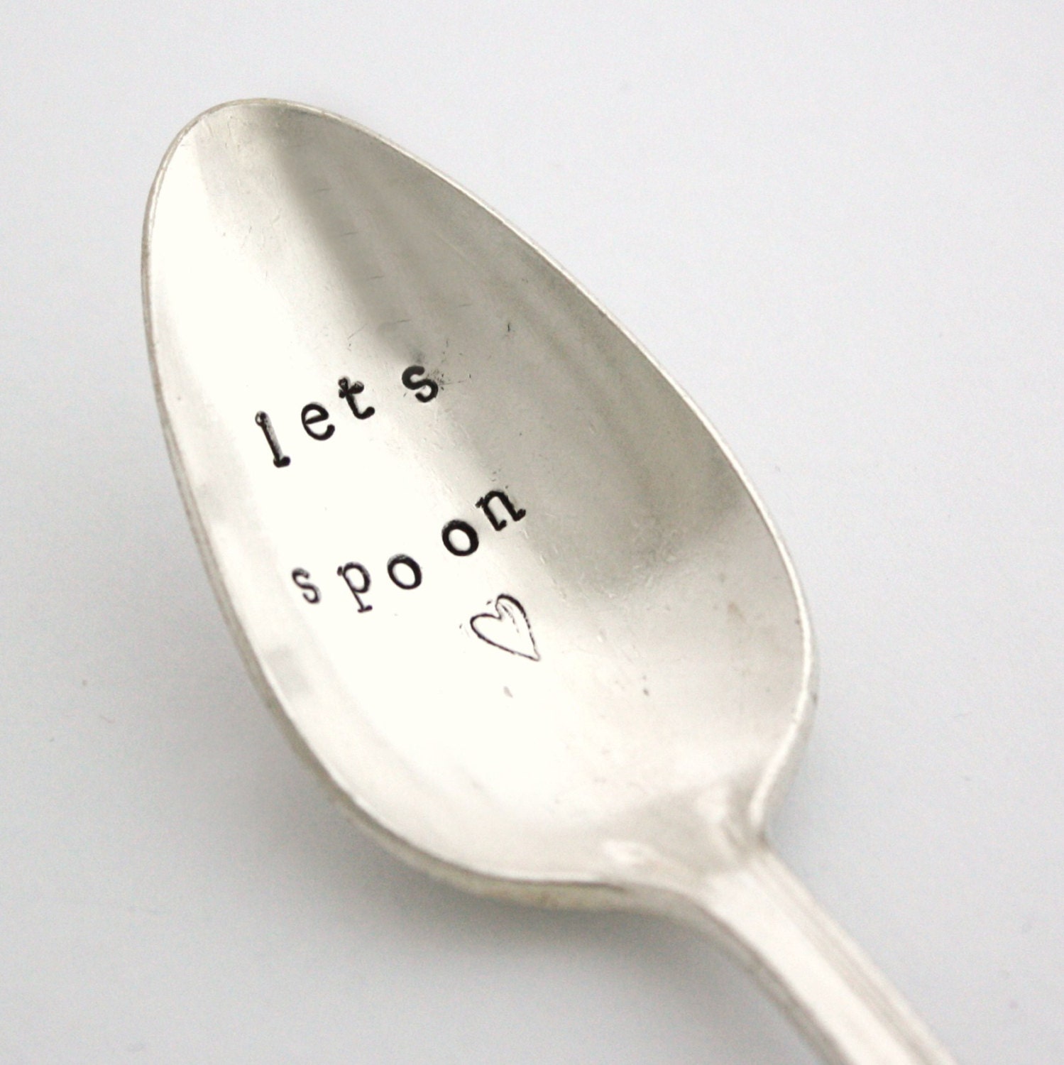 Lets Spoon, Hand stamped silver spoon for unique Valentines gift. Simple style is great for him.