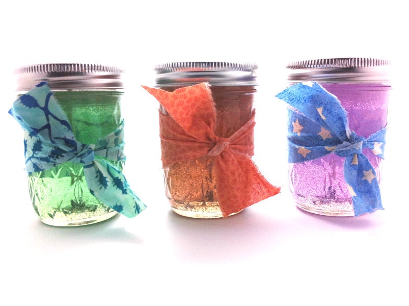3 Mason Jar Scented Candles, Container Gel Candles, French Country Farmhouse Chic Decor, Green Orange Purple, Large 8oz