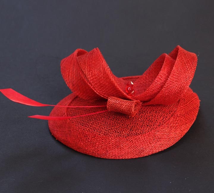 Hat Fascinator  Sinamay  Red Headband