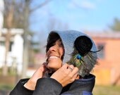 The Great Gatsby Gray Felt Cloche with Large Flower and Feather Brooch