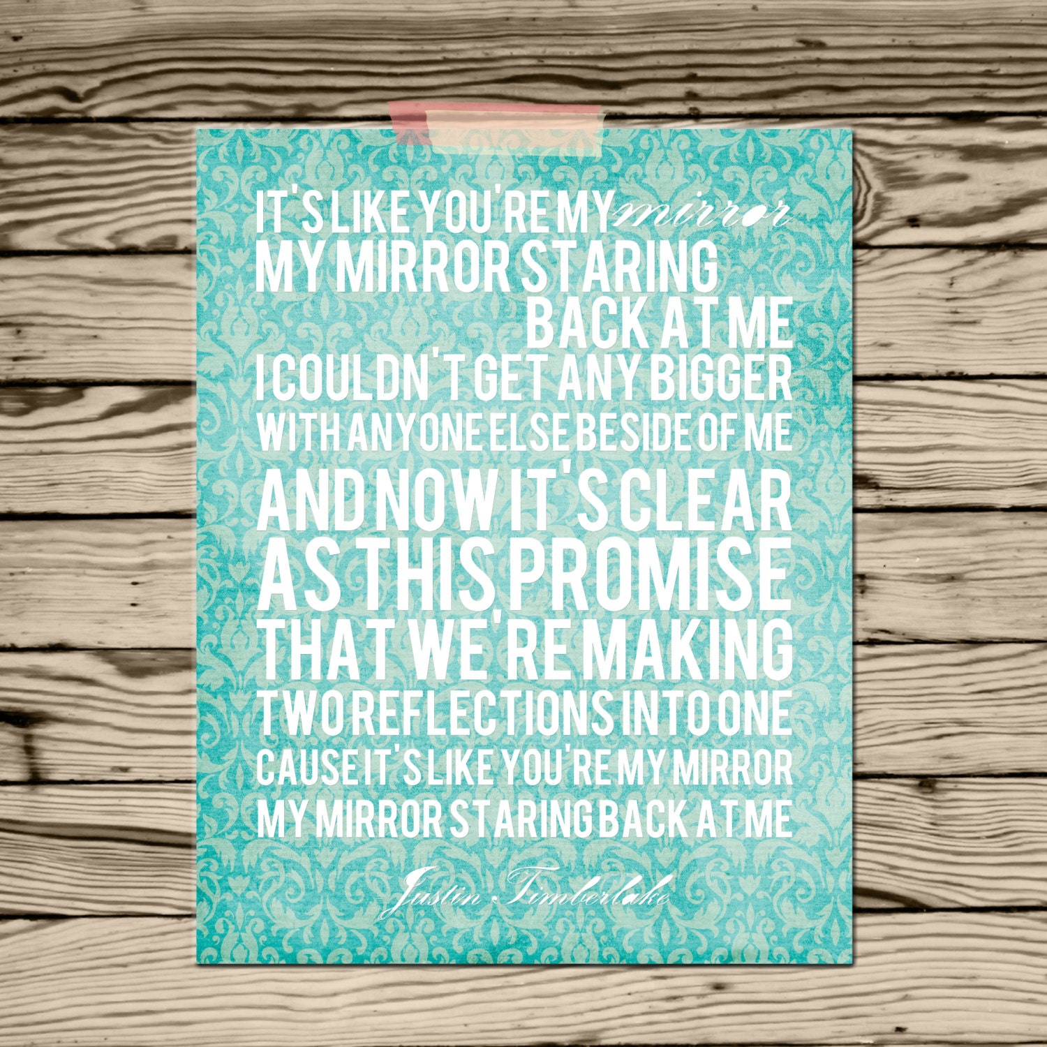 Justin Timberlake Mirror song lyrics 11x14 wedding reception love song decor