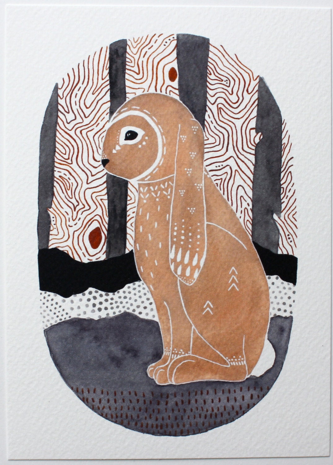 Animal Illustration Art - Bunny Watercolor Painting - Large Archival Prints - 11x14 Little Bunny Nahko