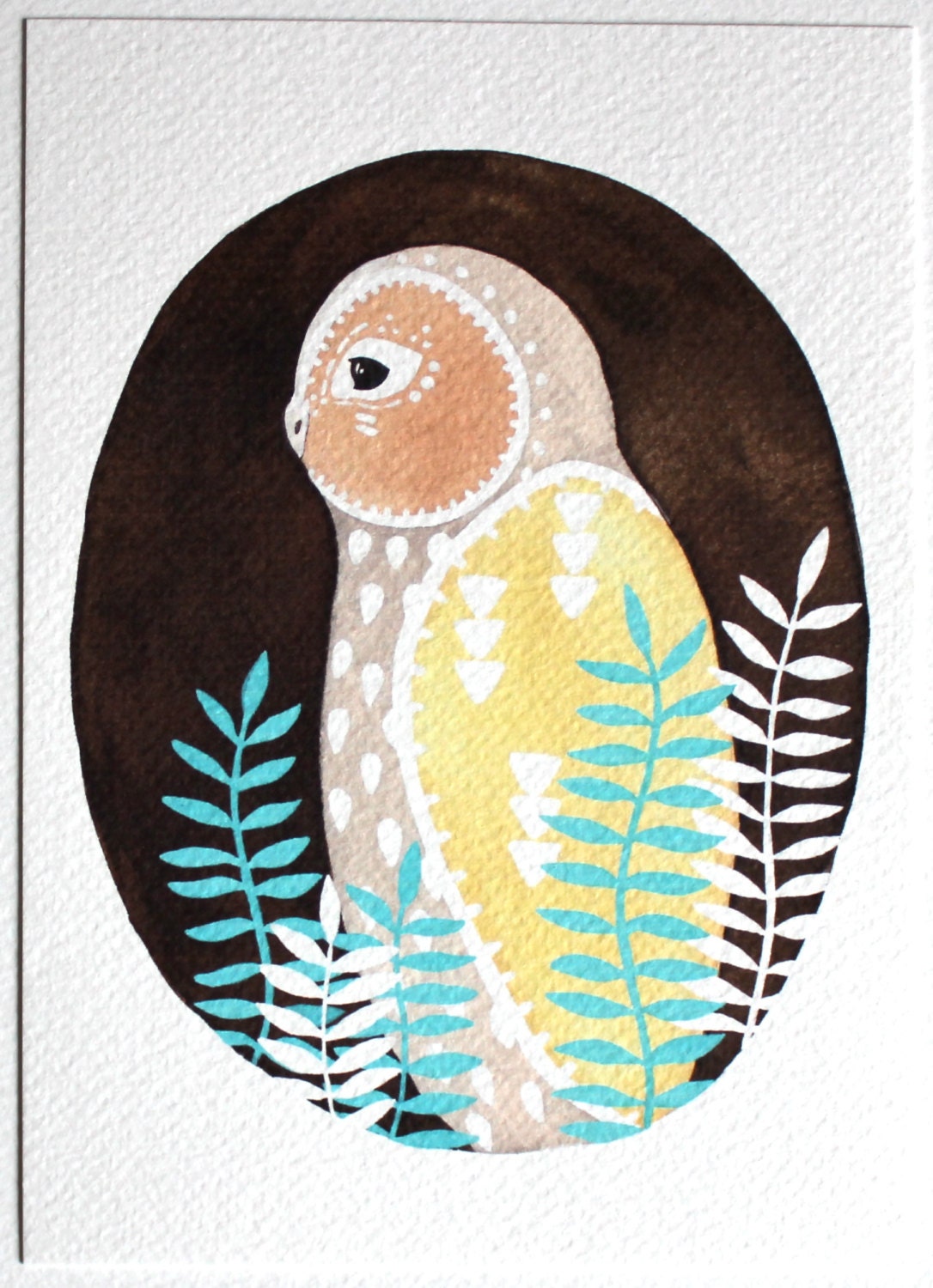 Owl Painting - Large Archival Print - White Owl Teva - Watercolor Art - 11x14