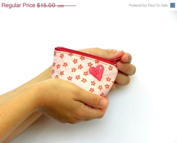 25 SALE Change Purse, Coin Purse, Change Wallet, Money Purse, Red and Pink, Zippered, Small Cosmetic Pouch