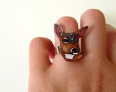 Deer Ring / Chevron Ring / Whitetail Deer  / Doe / Chevron Ring / Woodland Animal / Shrink Plastic / Wearable Art