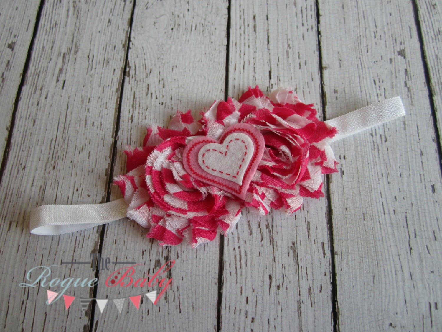 Hot Pink White Chevron Zebra with Heart Headband -- Ready to Ship -- Baby to Adult sizing available