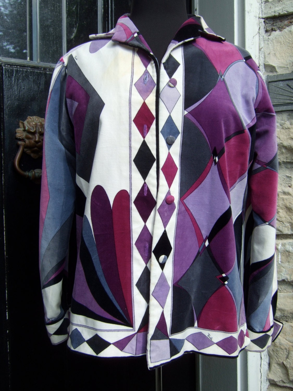 EMILIO PUCCI Luxurious Pastel Velvet Print Jacket Made in Italy c 1970