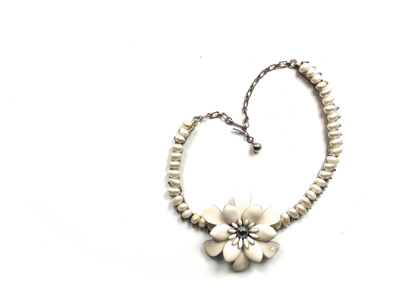 Wedding Flower Brooch Pearl Vintage Statement Necklace in Ecru, Cream, & Ivory Jewelry by ZILLAS QUEEN