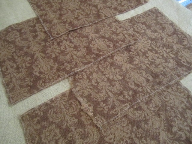 Hand Washed Damask Print Burlap Placemats
