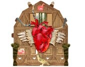 anatomy series heart 3, mixed media heart, collage heart, cabinet of curiosities heart, heart