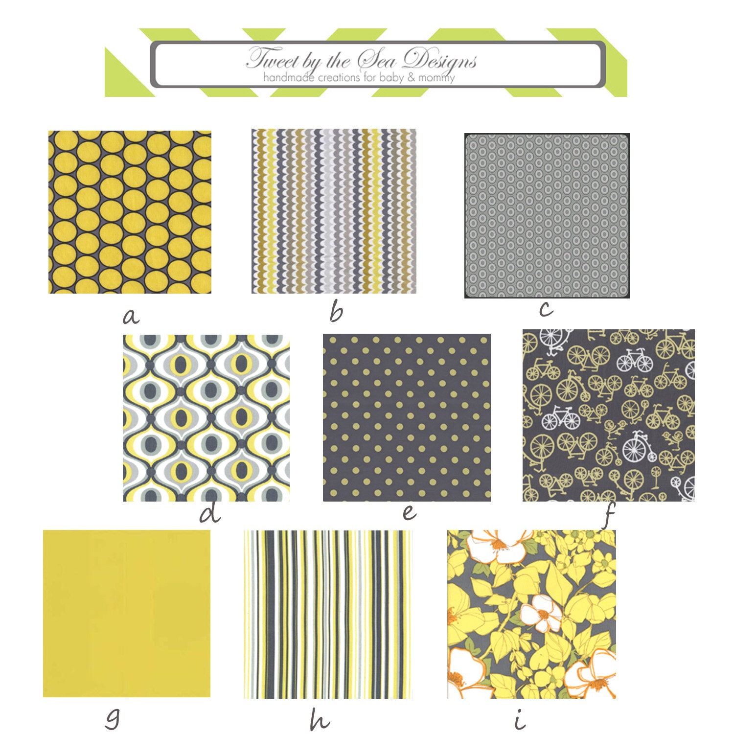 Custom 3 piece Nursery Set--Crib Sheet, Crib Skirt, and Changing Pad Cover (Citron & Gray, Michael Miller, Mod Patterns)