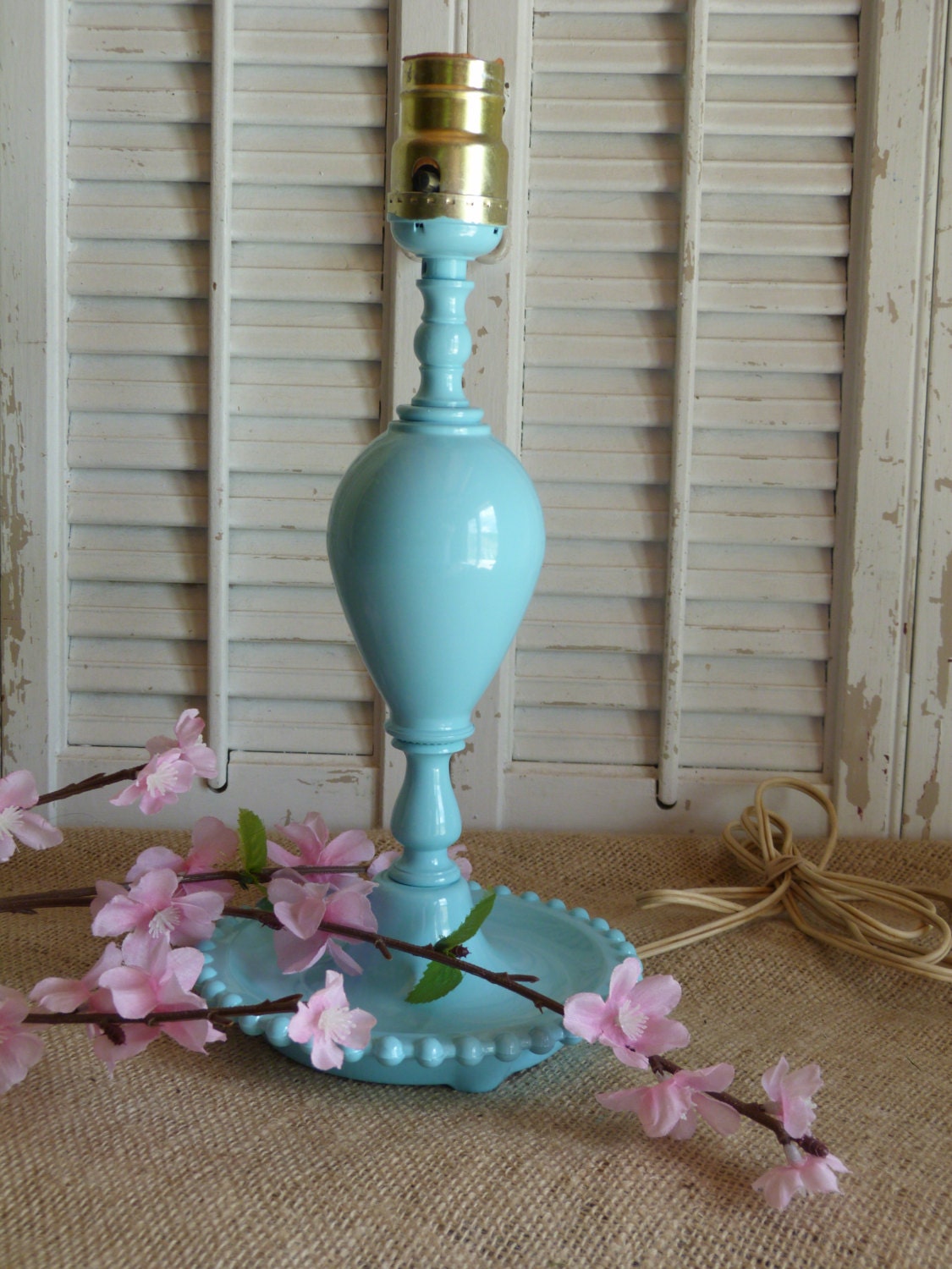 Vintage Aqua Blue Milk Glass Lamp, Milk Glass Lamp, Cottage Chic Bedroom Decor, French Country Decor, Lamp, Vintage Lamp