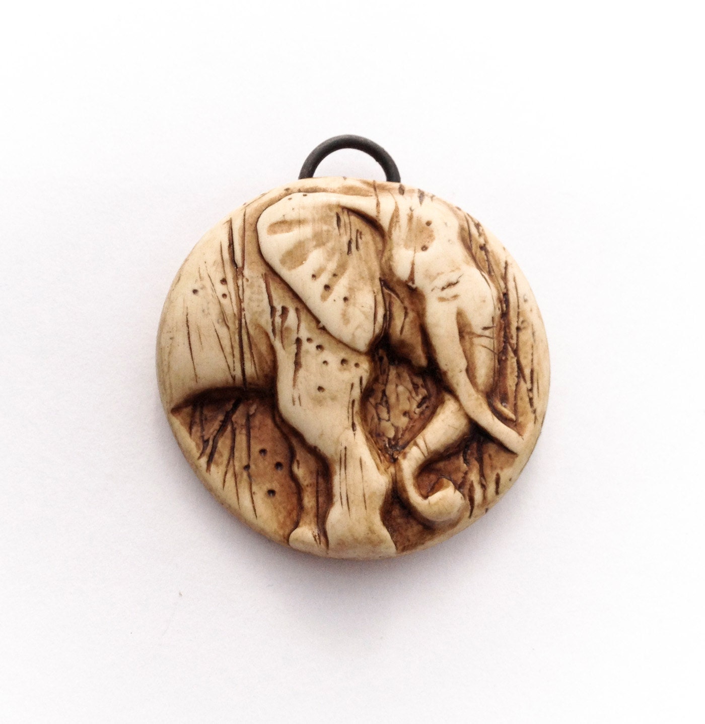 Faux Bone Polymer Clay Elephant Pendant