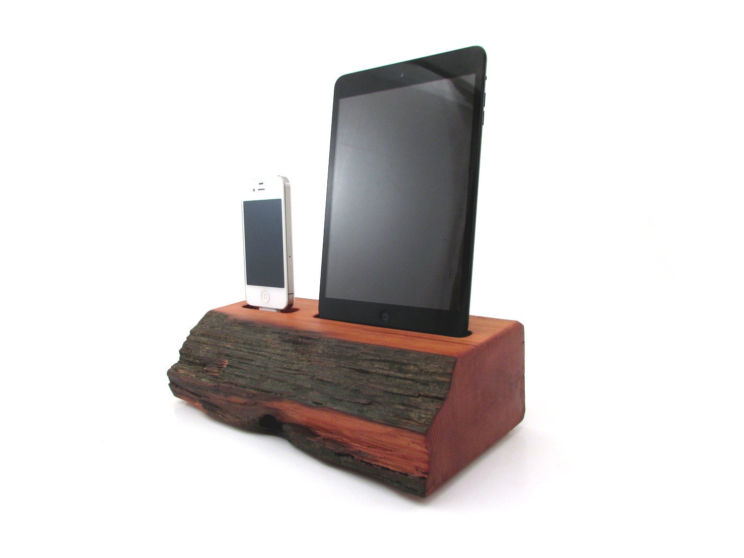 iPad Mini and iPhone 4 Barn Wood Docking Station - Dual Dock