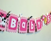 Girl Farm Animal Baby Shower Banner ,baby shower, favors, cow, horse, chick, sheep, pig, first birthday,