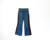 Vintage 70s Mens Bell Bottoms Flares Leather Patchwork and Denim  34W x 33 Ins