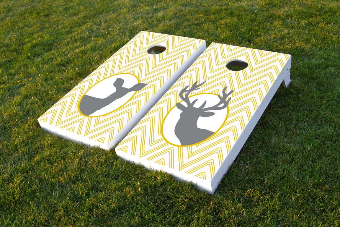Wedding Cornhole Set  w/ Bags  - Chevron Buck and Doe
