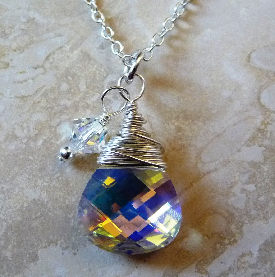 Wire Wrapped Swarovski Teardrop Pendant