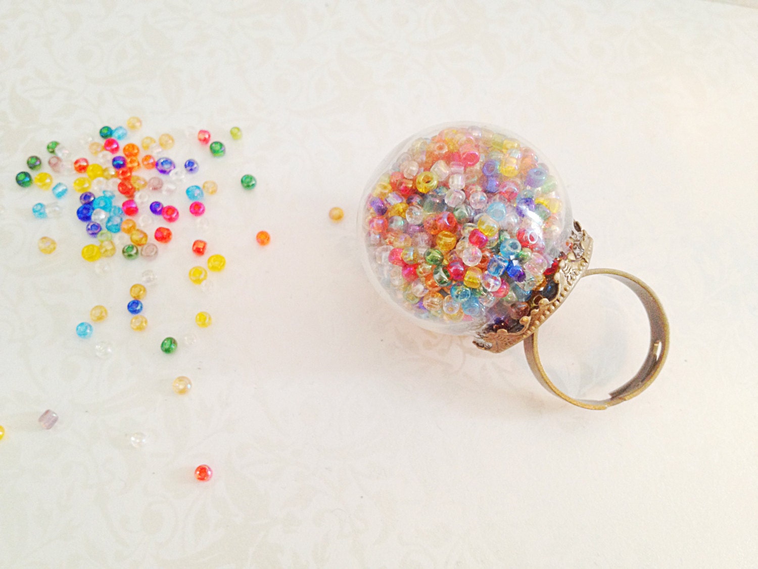 Glass Globe Statement Ring. Gumball Machine. Colorful. Movable. Adjustable Ring. Glass. Rainbow. Summer. Fun. Whimsical. Statement Ring.