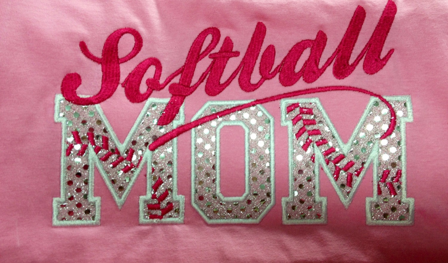 Softball Mom T-Shirt - Bling Sparkle Baseball Applique - Personalized Embroidered - Custom Team Shirt