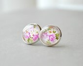 Floral Post Earrings, Glass Earring, Pink Flowers - J120-8 - raelwear