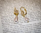 Jane Austen Georgian Regency Style Crystal and Pearl Drop Earrings made with Vintage Japanese Beads