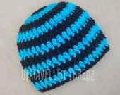 Newborn Baby Hat Baby Beanie Aqua Blue and Black