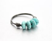Wire Wrapped Turquoise Ring - Spring Summer Trend, Blue Dark Silver Ring, Simple Everyday Ring, Pastel, Gift for Her Under 20