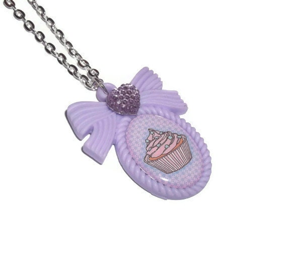 Cupcake Cameo Necklace, Kawaii Lavender Pastel Pendant