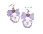 Pastel Cat Earrings, Kawaii Soft Grunge Lilac Cameo Earrings