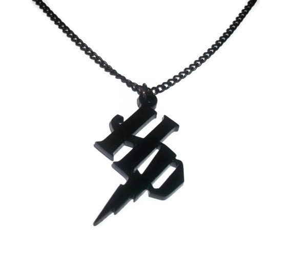 Harry Potter Necklace, Initial HP Pendant, Black Laser Cut Acrylic